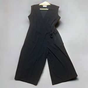 Bailey Cropped Wide Leg Wrap Jumpsuit Structured Romper Office Black Size XL